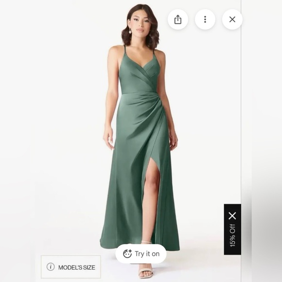 Azazie Dresses & Skirts - NWT Juniper Green V-Neck Pleated Stretch Satin Dress